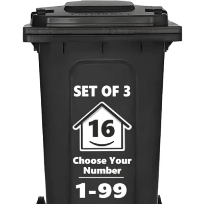 Image of 3 x Bin Numbers for Wheelie Bins, House Design 0 99 Stickers, 16 cm Stickers Self Adhesive Numbers, Weatherproof Vinyl Number (16)