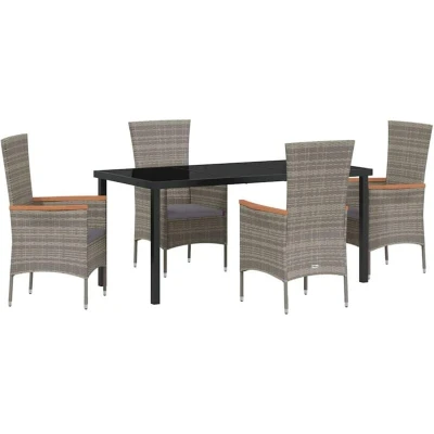 Image of vidaXL 5 Piece Garden Dining Set with Cushions Grey Poly Rattan