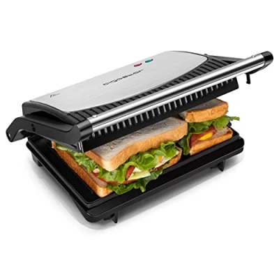 Image of Aigostar Sandwich Toaster Panini Press, Deep Fill Toastie Maker, Electric Health Grill with Non Stick Plates, 180 Flat Open, Stainless Steel, Easy to Clean, 800W York