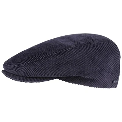 Image of Lipodo Cordial Flat Cap Made in Italy Newsboy of Cotton Cord Men`s with Quilted Lining Autumn/Winter Peaked Ivy (M/56 57, Blue)