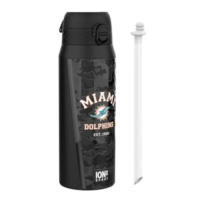 Image of Ion8 NFL x Sports Thermal Water Bottle with Removable Straw, 750ml/24oz, Leak proof Vacuum Insulated Drinking Bottle, Dolphins