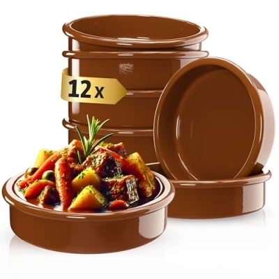 Image of ToCi Set of 12 Tapas Bowls Brown Casserole Dish 175 ml Cazuela Bowl Clay Dessert Mediterranean Diameter 11.5 cm Traditional Pottery from Spain
