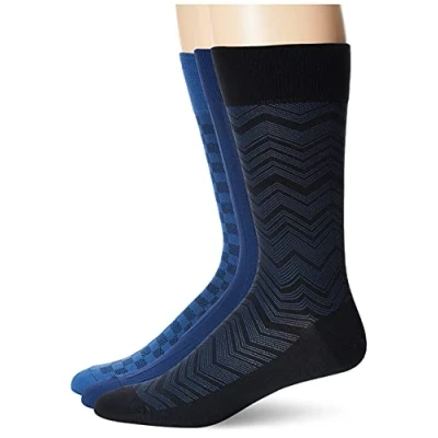 Image of Perry Ellis Men&#039;s Portfolio Microfiber Luxury Socks, 3 Pack, Herringbone Check New Navy, One Size