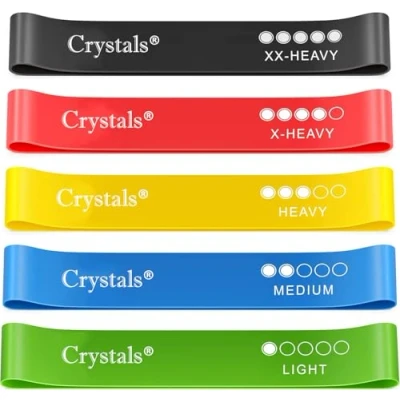 Image of Crystals Resistance Bands Set of 5 Exercise for Women and Men Fitness Training Loop with Levels Ideal Home Gym Yoga