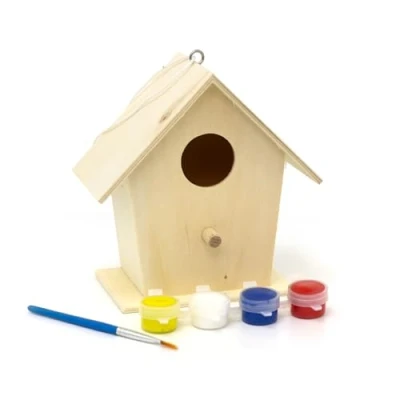 Image of Carousel Home Art And Craft Set Children&#039;s Paint Your Own Bird House DIY Kit Wooden Hanging Box Kids Kits For 12.5cm