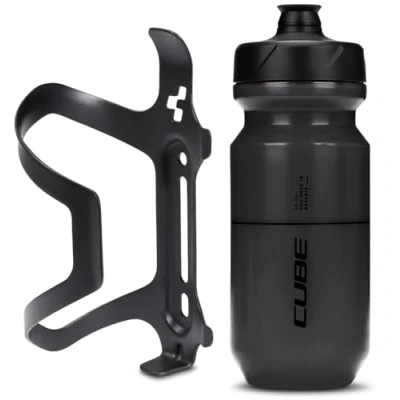 Image of Cube HPA Anodised Side Loading Cage Black &amp; Icon Bottle Black, 500ml / Alloy Lightweight Bicycle Cycling Cycle Bike MTB Mountain Road Water Drink Flask Bidon Bracket Mount Holder HPP Accessories
