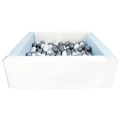 Image of Velinda Soft play ball pit, home indoor, outdoor, pit + 200 balls (Ball pit/balls colour: white, blue (pastel)/white, grey, silver)