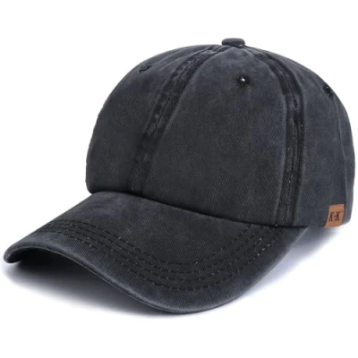 Image of Baseball Cap Plain Hat Lightweight Adjustable Washed Polo Style Classic Sports Casual Summer Sun for Unisex (Black2)