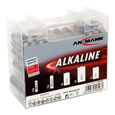 Image of ANSMANN Battery Storage Organiser Including Alkaline Batteries [1 Case with 35 Batteries] Plastic AAA, AA, C, D and 9V 1520 0004