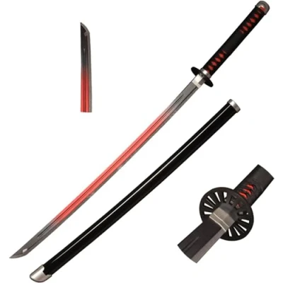 Image of Cosplay Prop Replica Demon Slayer Tanjiro Kamado Wooden Blade Nichirin Sword Anime Special Variant 3 Bright Red Nezuko&#039;s Blood Art