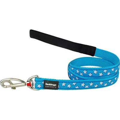 Image of Red Dingo Dog Lead 1.2m Design, Stars White on Turquoise, Size Medium (20mm x 1.2m)