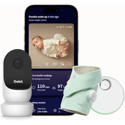 Image of Owlet® Dream Bundle 2 Smart Baby Monitor: Sock® and Owlet Cam Tracks &amp; Notifies for Pulse Rate Oxygen while viewing in 1080p HD WiFi Video Mint