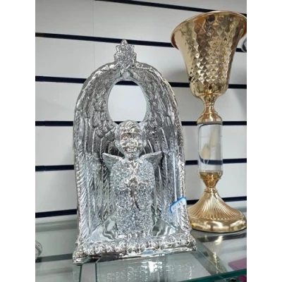 Image of Biznest Baby Boy Angel With Crushed Diamond Wings Beautiful Jewel Silver Sparkle Shelves Ornament Best For Gift
