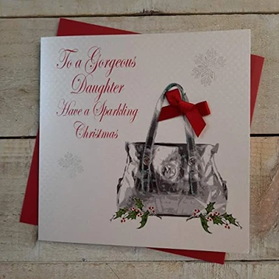 Image of White Cotton Cards To A Gorgeous Daughter Have Sparkling, Handmade Christmas Card. (Handbag, Code xx14 159)