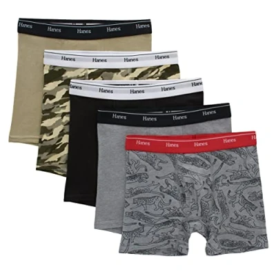 Image of Hanes Originals Boys Boxer Briefs, Moisture Wicking Cotton Stretch Underwear, Assorted 5 Pack, Assorted, M