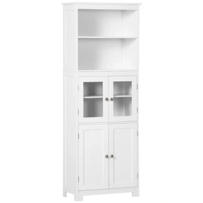 Image of HOMCOM Freestanding Kitchen Cupboard, 4 Door Storage Cabinet with Adjustable Shelf and Glass Doors for Dining Room, Living White