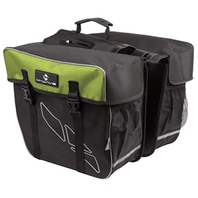 Image of M Wave Amsterdam Double Bicycle Carrier Bag Black/Green, 30 litres
