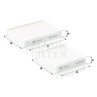 Image of 1609428180, 6447VX, 6447VY, 647990 Pollen Filter MANN CU 21 000 2 Particulate 159, 204mm 153mm 32mm PEUGEOT: 207 Hatchback
