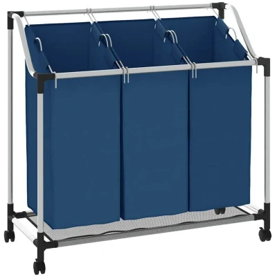 Image of vidaXL Laundry Sorter with 3 Bags Blue Steel