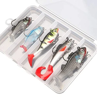 Image of DONQL Soft Fishing Lures Kit, Baits Tackle Set for Freshwater Trout Bass Salmon Include Vivid Spinner Baits, Artificial Silicone With Box (5PCS)