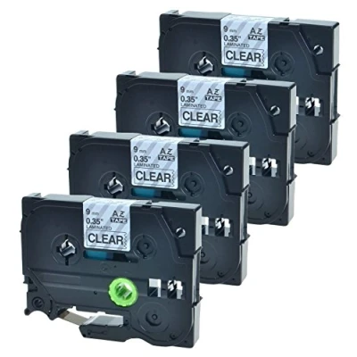 Image of 4 x Compatible Label Tape Replacement for Brother TZe 121 9mm Laminated Adhesive Black On Clear Cassette