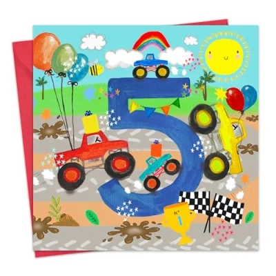 Image of Twizler 5th Birthday Card for Boys Monster Trucks Age 5 Happy Fifth Boy Son Year Old Childrens Grandson Five
