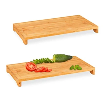 Image of Relaxdays 10031458 Cutting, Set of 2, Juice Groove, Chopping Carving Board, H x W D: 5 52 29 cm, Bamboo, Brown