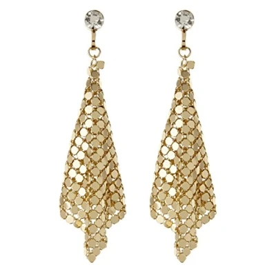 Image of Clip On Earrings Gold Plated Dangle With A Clear Stone Daya G