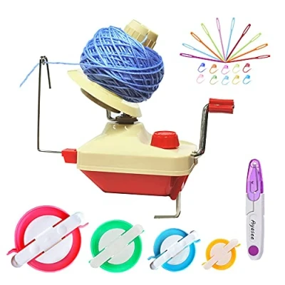 Image of Yarn Ball Winder, Hands Operated Swift Fiber String Wool Winder Machines for Family+4Pompom Maker+10PS Knitting Stitch Markers+10PS Plastic Needles+1PS Scissors(26b)