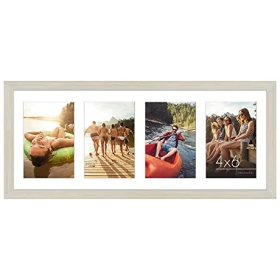 Image of Americanflat 8x20 Panoramic Picture Frame in Light Wood Four 6x4 Photo Openings Multi Aperture Collage with Horizontal and Vertical Format for Wall Tabletop