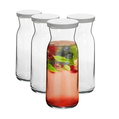Image of 4X 700ml Glass Water Jug &#039;Brocca&#039; Range Juice Carafe Decanter with Silicone Lid for Water, Wine, Iced Tea by Argon Tableware