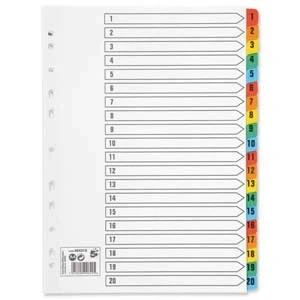 Image of A4 File Dividers Numbered 1 20 Plastic Tabs (1)