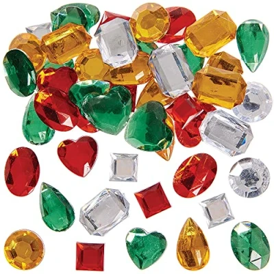 Image of Baker Ross FX308 Large Christmas Self Adhesive Acrylic Jewels Pack of 120, Kids Arts and Crafts Essentials, Gem Stickers for Children, Stickers, Embellishments