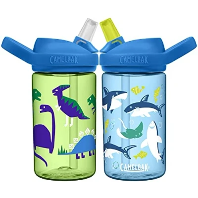 Image of Camelbak 2 Eddy+ Kids Straw Bottles Dino &amp; Shark/Plus Twin Pack Children Child Boy Girl Junior Infant Flask Drink Water Juice Cup BPA Free Non Leak Spill School Safe Reusable Eco Friendly