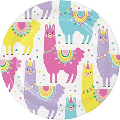 Image of Creative Party Colourful Llamas Paper Lunch Plates 8 Pcs