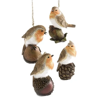 Image of Heaven Sends Set of 4 Traditional Robin Christmas Decorations (7cm)