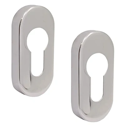 Image of Upright Euro Escutcheon Oval Shaped Keyhole Cover Polished Stainless Steel Pack of 2
