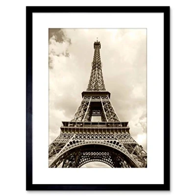 Image of Wee Blue Coo Vintage Photo Landmark Eiffel Tower Sepia Framed Wall Art Print