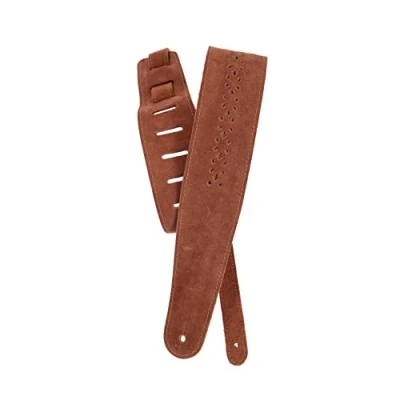 Image of D&#039;Addario Accessories Vented Leather Guitar Strap Electric, Acoustic &amp; Bass Camel Suede Rosette