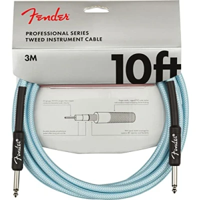 Image of Fender Professional Series Tweed Instrument Cable, 10&#039;, Daphne Blue