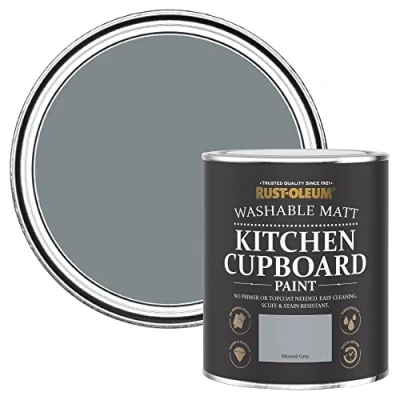 Image of Rust Oleum Grey Kitchen Cupboard Paint in Matt Finish Mineral 750ml