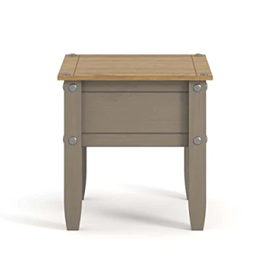 Image of Home Source Corona Square Lamp Side, Bedside Living Room End Table, Grey, Pine, 54cm
