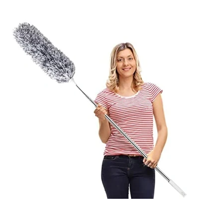 Image of Feather Duster,Extendable Duster Microfiber Long Extension Pole Scratch Resistant Cover, Washable, Cleaning High Ceiling Fans, Blinds, Cobweb (Grey)