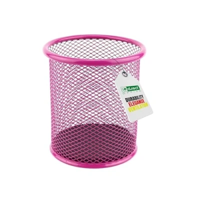 Image of LEVIATAN Metal Pencil Holder Round Pen Multifunction Mesh Pot Perfect for School, Office, Home Ø 91mm Pink