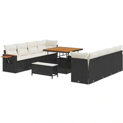 Image of vidaXL 11 Piece Garden Sofa Set with Cushions Black Poly Rattan Acacia