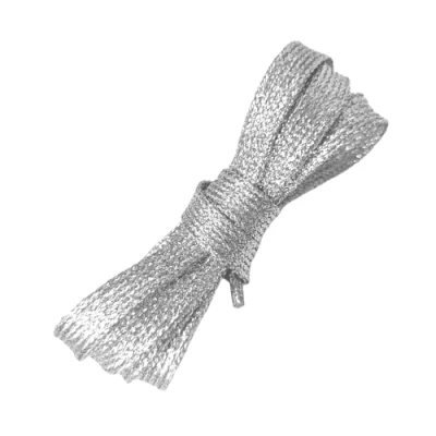 Image of sourcing map 2 Pcs Silver Tone Metallic Thread 1.2cm Width Flat Shoelaces for Sneakers