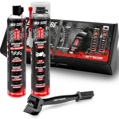 Image of ERRECOM 1000 Miglia Clean&amp;Lube Road Motorcycle Chain Kit; includes High Pressure Degreaser Spray 750ml+Off Lubricant 750ml+Huggie System and 90Connector+Brush+Gloves