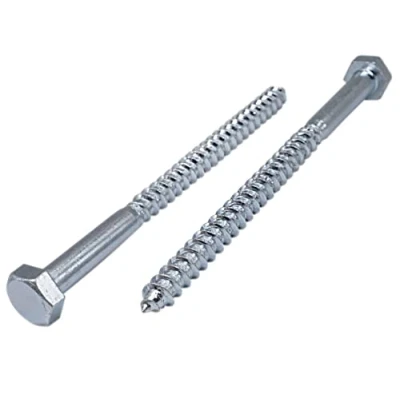 Image of Marcopol (Pack of 4 pcs) DIN 571 Zinc Plated Steel Hexagon Wood Screws M10 x 180 mm, Hex Screw, Lag Bolts, Head, Coach (4, mm), Silver