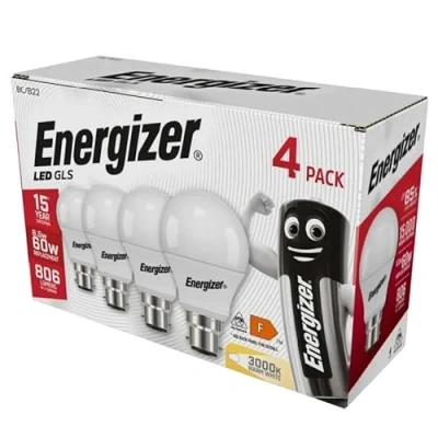 Image of Energizer GLS Replacement LED Bulb 4 Pack (Warm White B22, 60W)