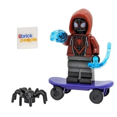 Image of LEGO Superheroes Spider Man: Miles Morales Minifigure with Skateboard and Web Blasts